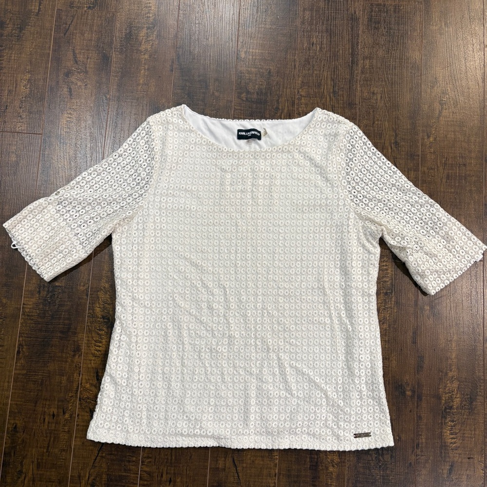 Karl Lagerfield Paris Women's White Lace Top Shirt Size XL